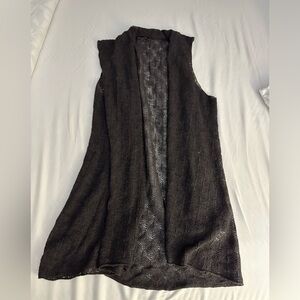 EILEEN FISHER Sweater Wool Cardigan Vest Crochet Knit Draped